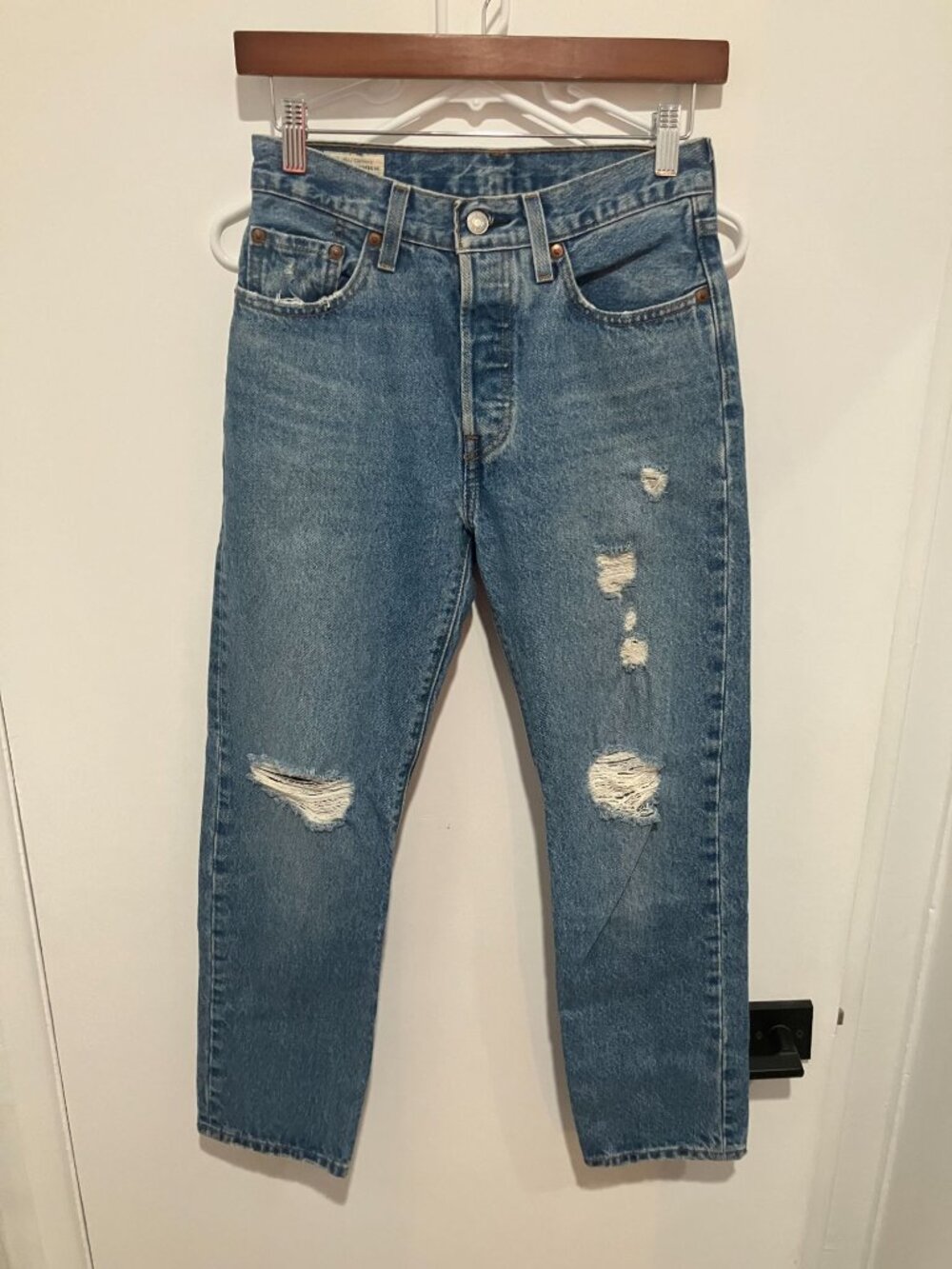 Levi's 501 Original Distressed Straight Leg Women's Jeans Light Wash Size 25x28